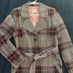 Cabi Sovereign plaid tie waist trench coat